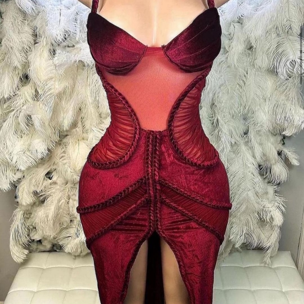 COPY - Mesh Burgundy Corset Dress. Worn once.